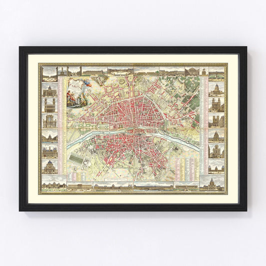 Vintage Map of Paris, France 1784