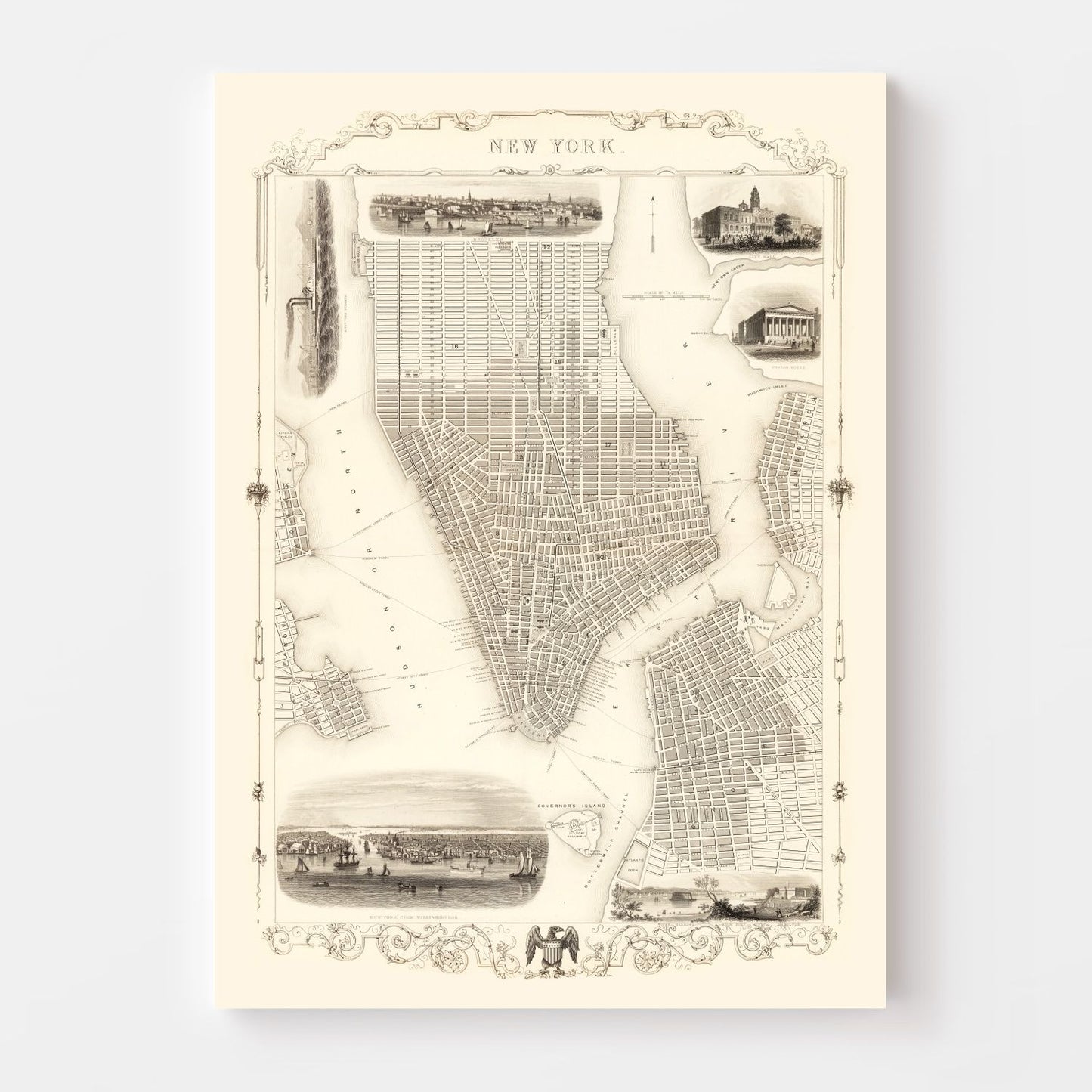 Vintage Map of New York City, New York 1851