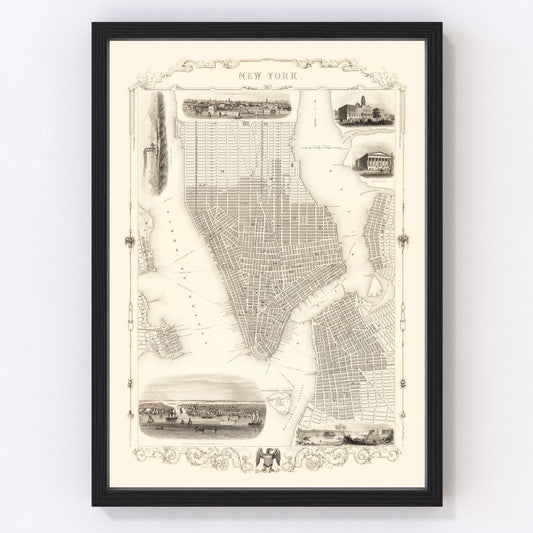 Vintage Map of New York City, New York 1851