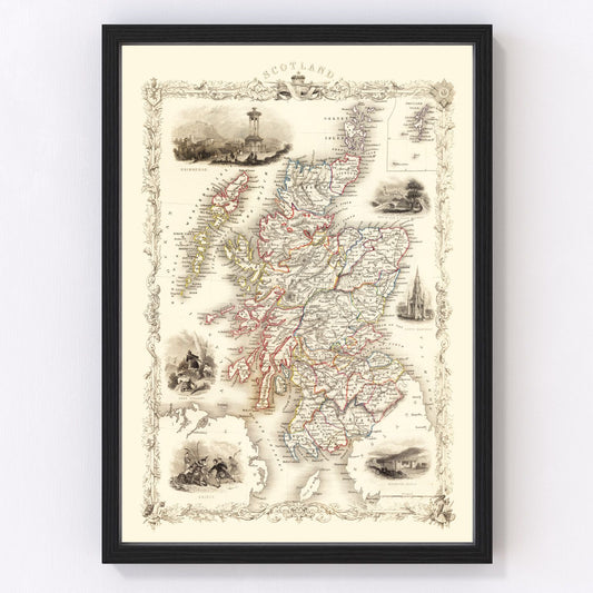 Vintage Map of Scotland 1851