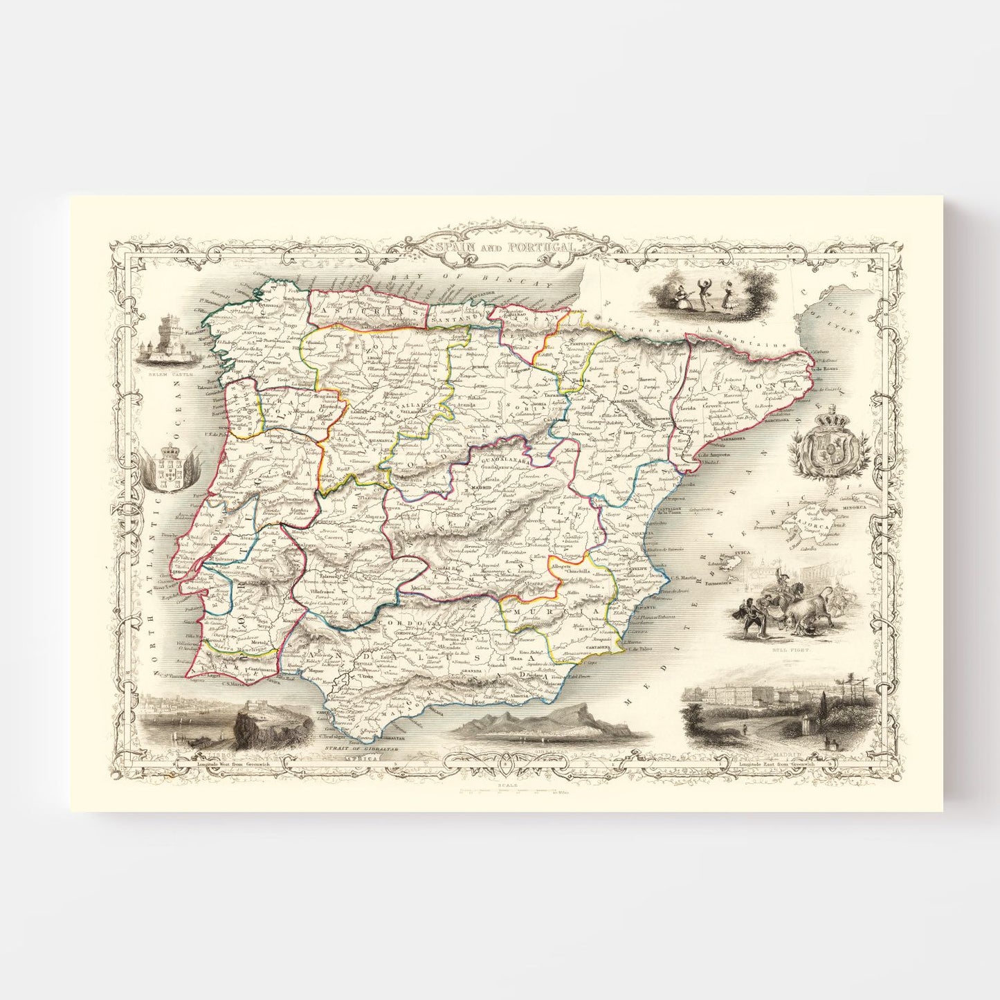 Vintage Map of Portugal & Spain 1851