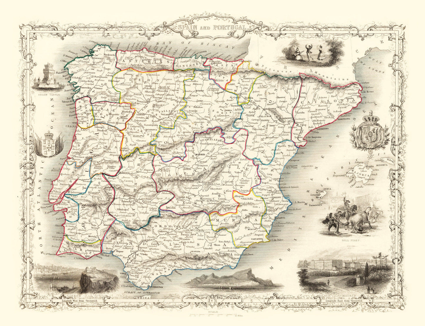 Vintage Map of Portugal & Spain 1851