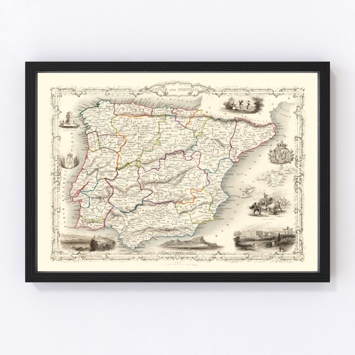Vintage Map of Portugal & Spain 1851