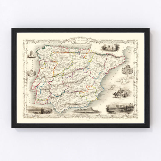 Vintage Map of Portugal & Spain 1851