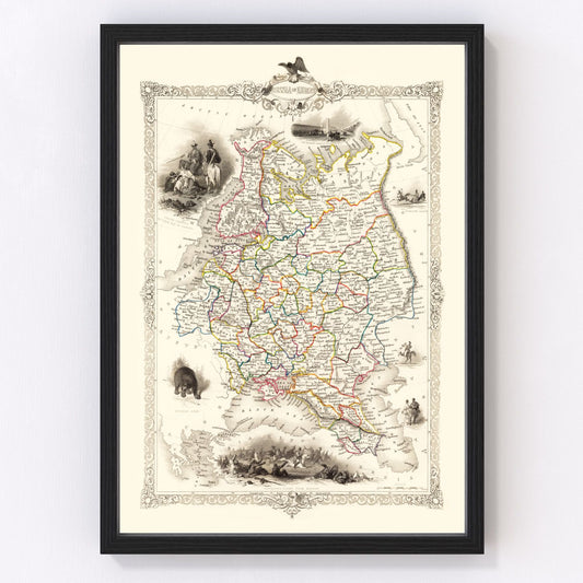 Vintage Map of Russia in Europe 1851
