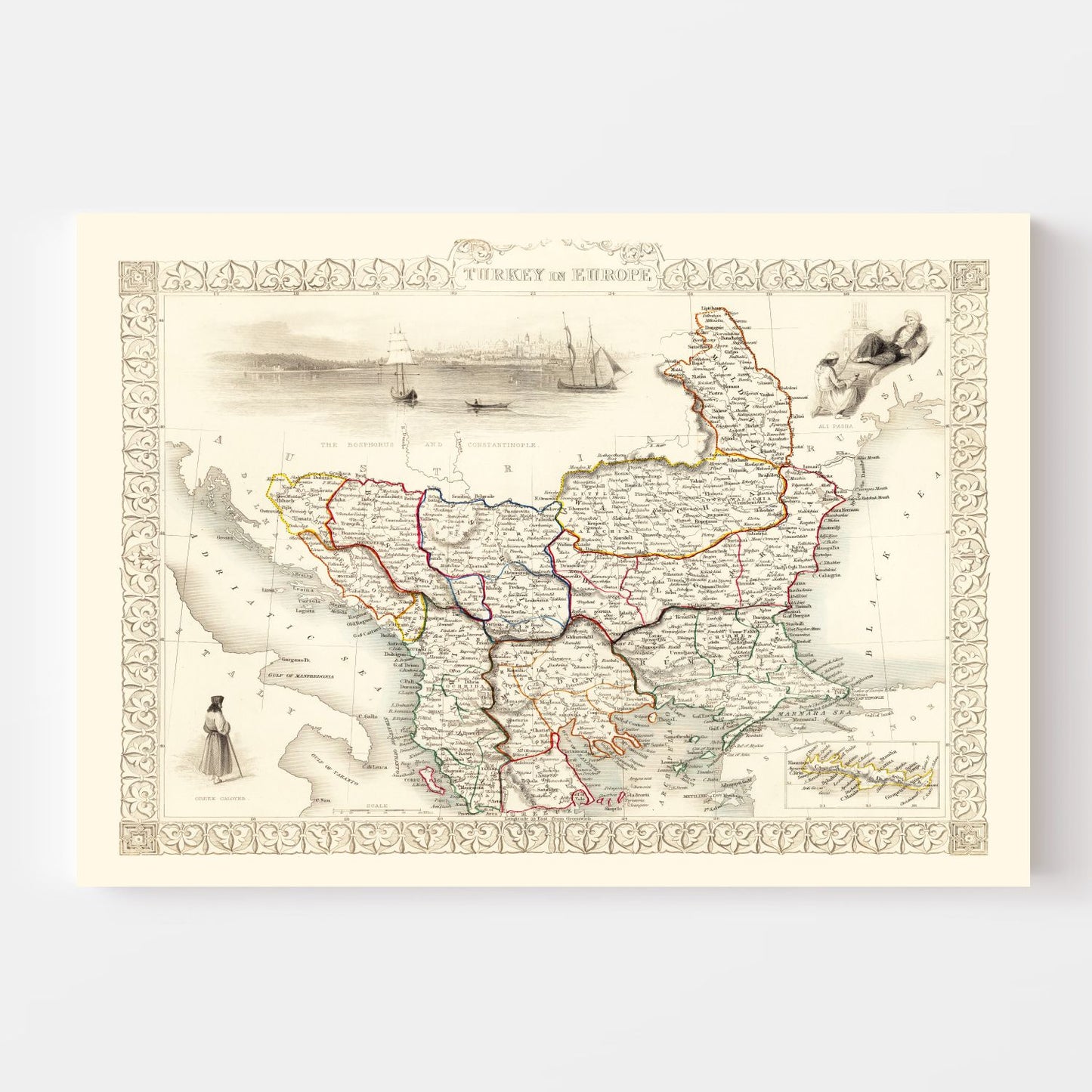 Vintage Map of Turkey in Europe 1851