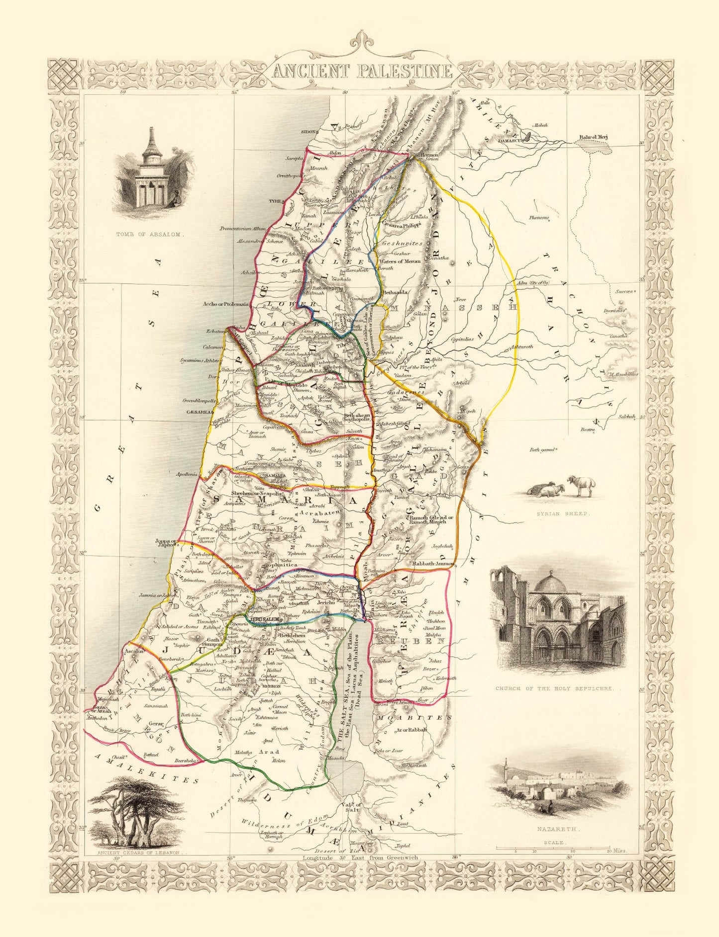 Vintage Map of Ancient Palestine 1851