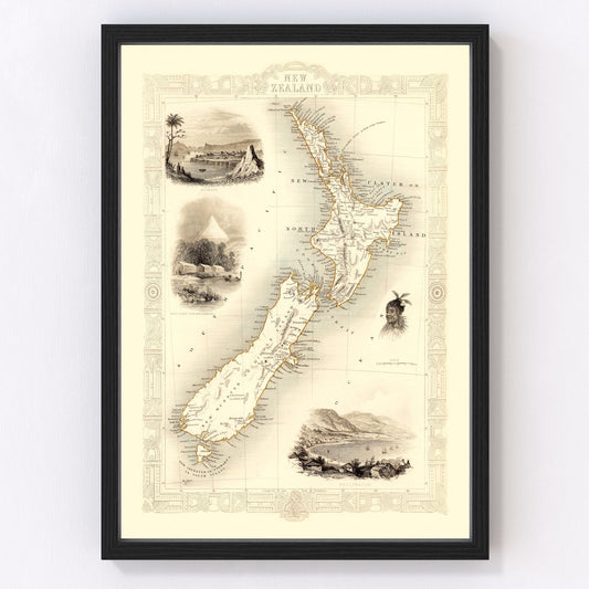 Vintage Map of New Zealand 1851