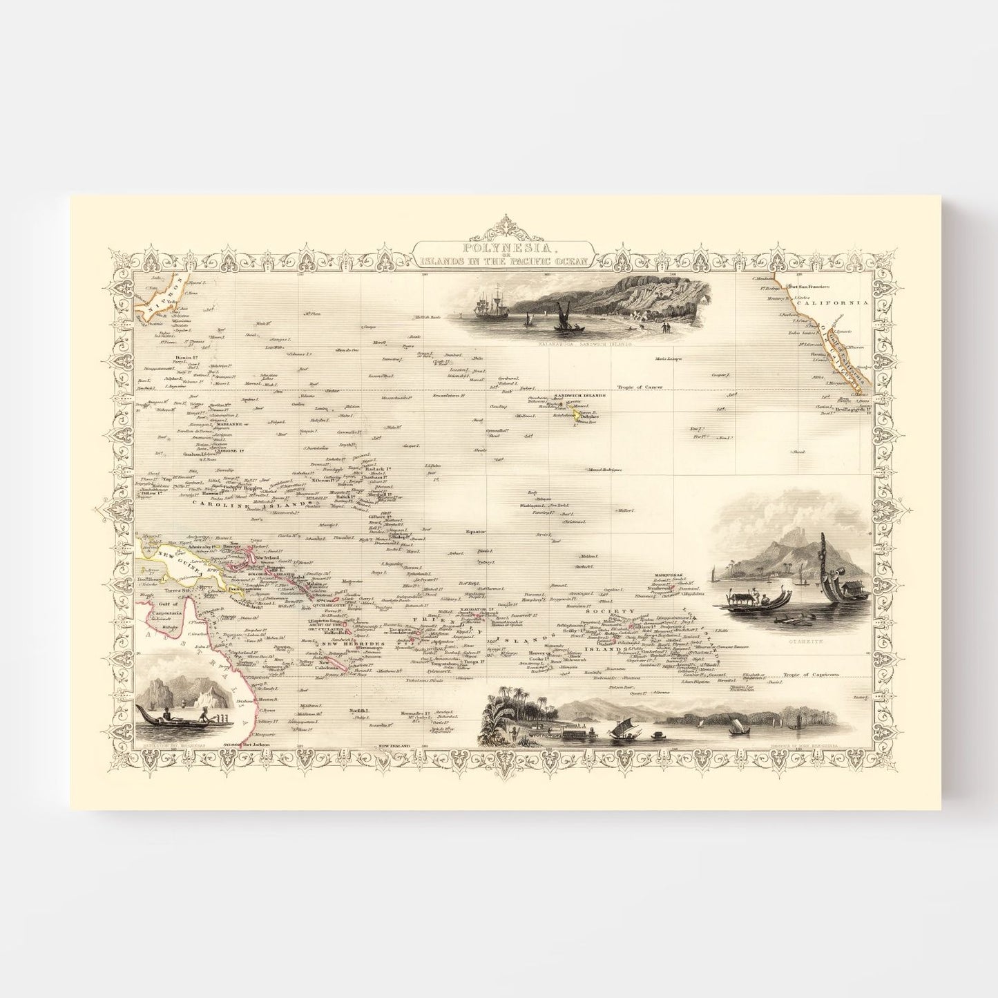 Vintage Map of Polynesia & Pacific Islands 1851