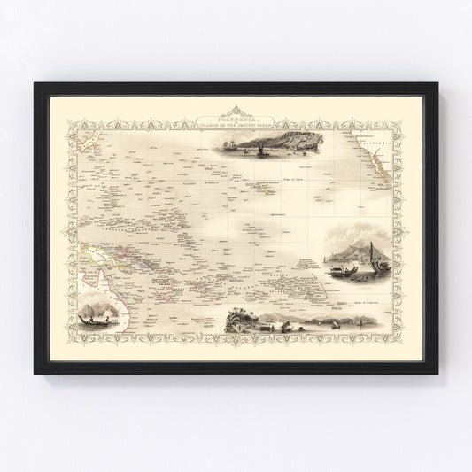 Vintage Map of Polynesia & Pacific Islands 1851