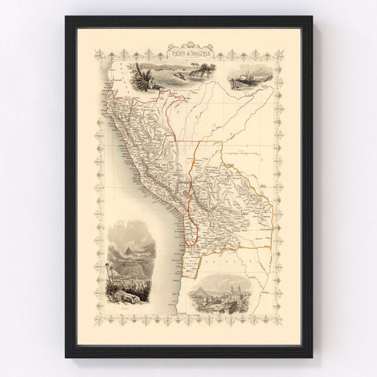 Vintage Map of Peru & Bolivia 1851