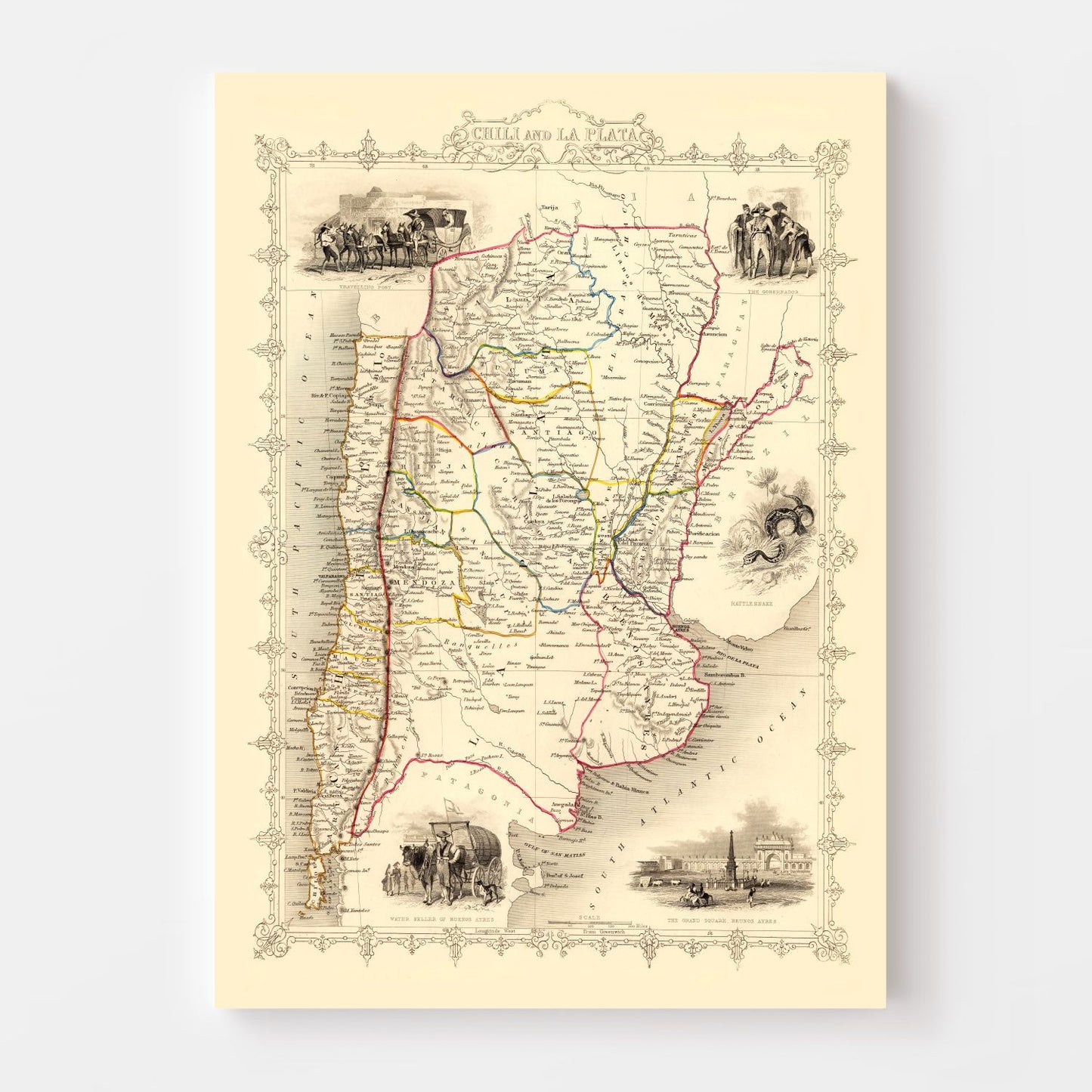 Vintage Map of Chile & La Plata 1851