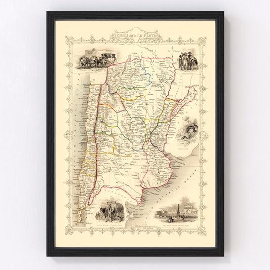 Vintage Map of Chile & La Plata 1851