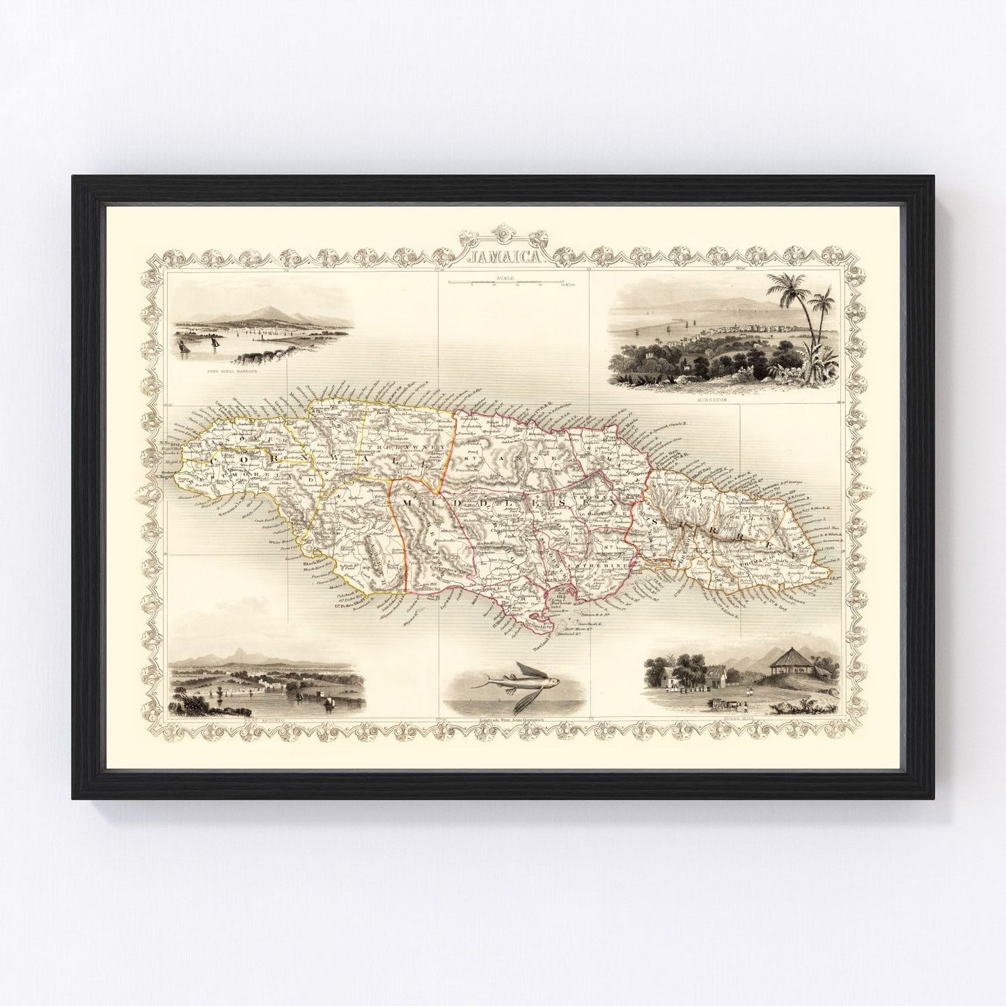 Vintage Map of Jamaica 1851