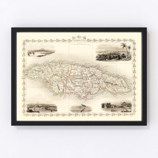 Vintage Map of Jamaica 1851