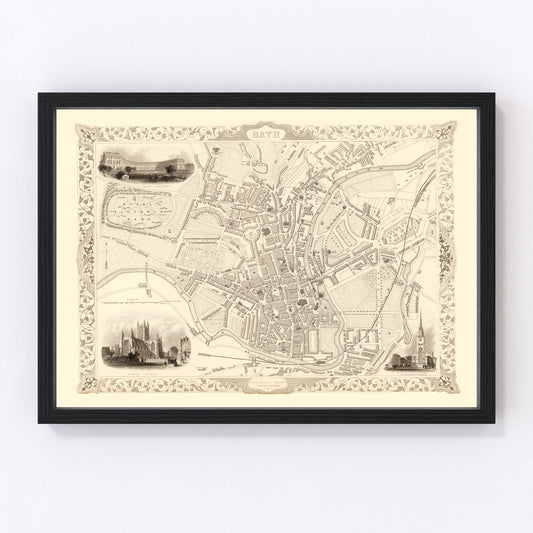 Vintage Map of Bath, United Kingdom 1851