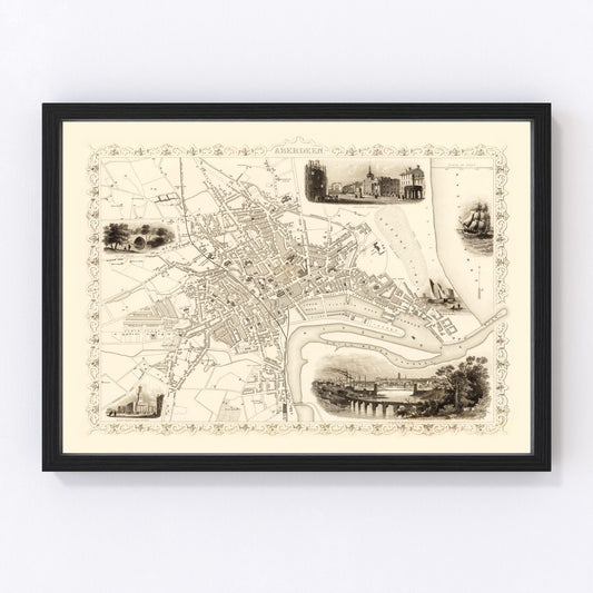 Vintage Map of Aberdeen, Scotland 1851