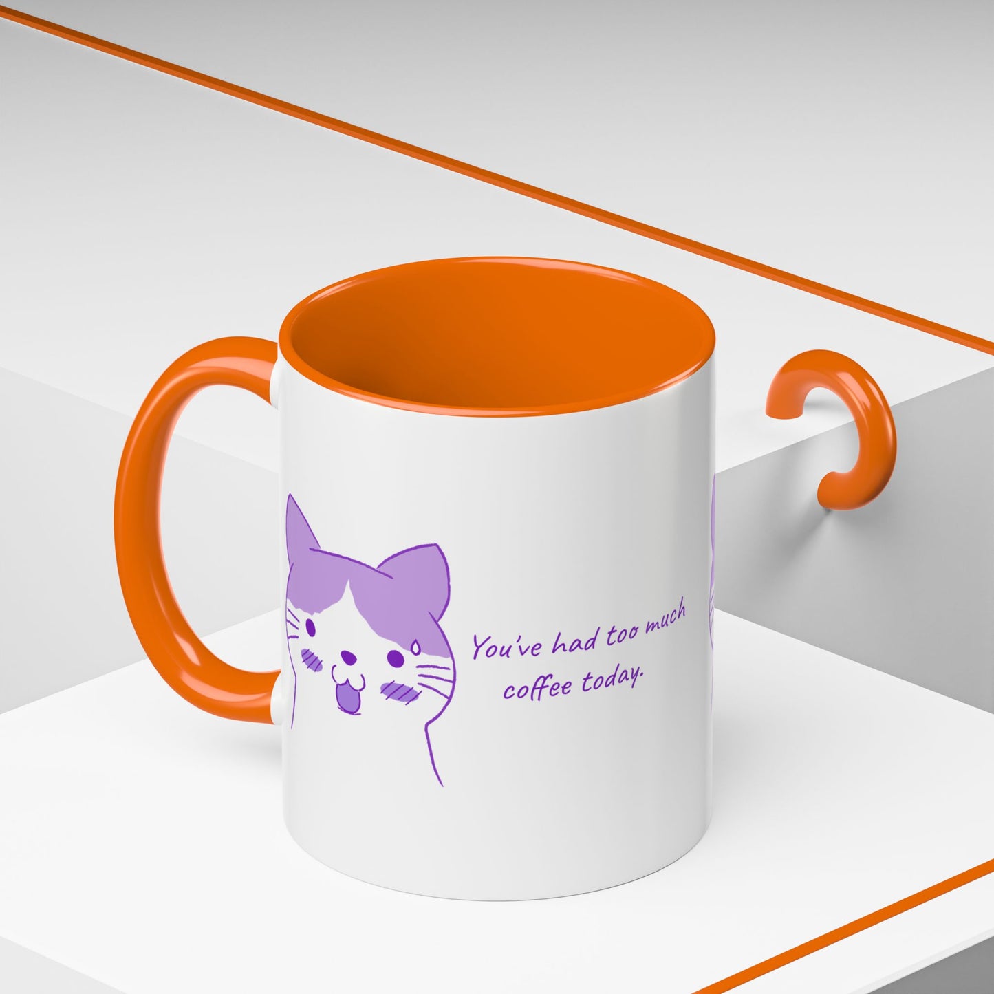 Cute Purple Cat “You’ve Had Too Much Coffee Today” Accent Coffee Mug