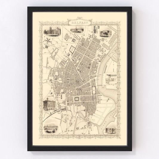 Vintage Map of Belfast, United Kingdom 1851