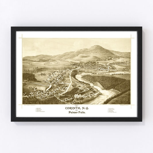 Vintage Map of Corinth & Palmer Falls, New York 1888