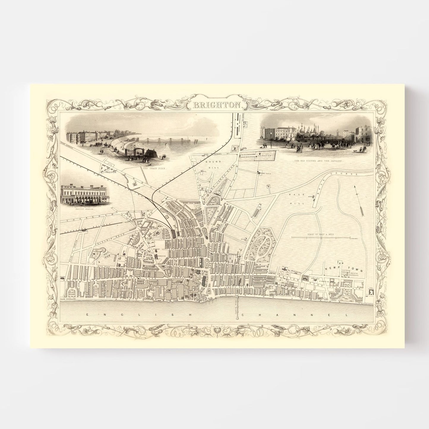 Vintage Map of Brighton, United Kingdom 1851