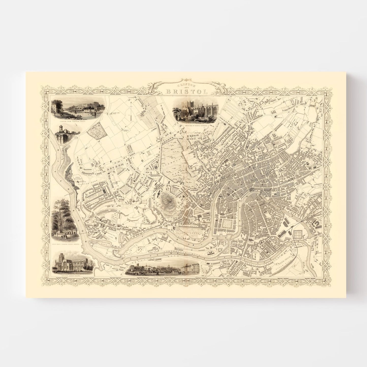 Vintage Map of Bristol & Clifton, United Kingdom 1851
