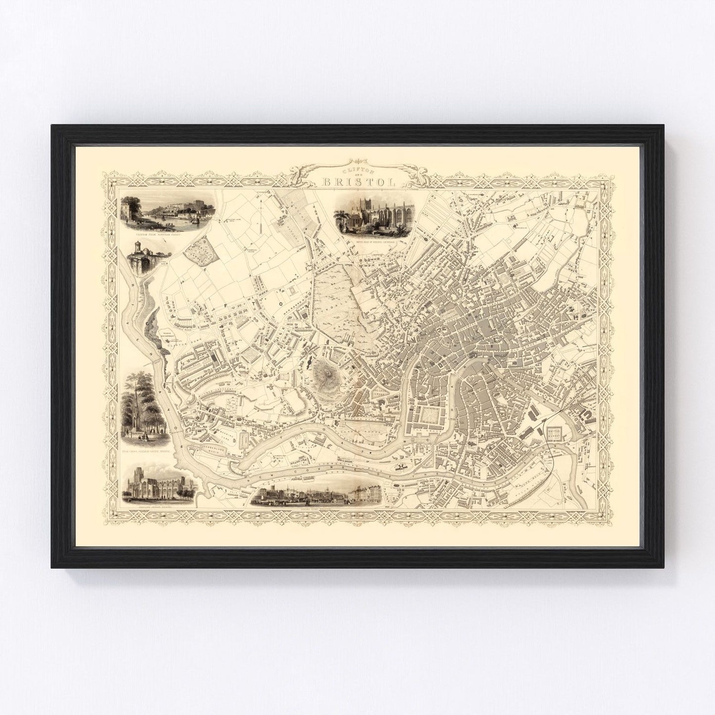 Vintage Map of Bristol & Clifton, United Kingdom 1851