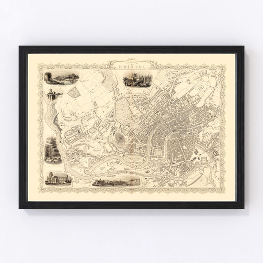 Vintage Map of Bristol & Clifton, United Kingdom 1851