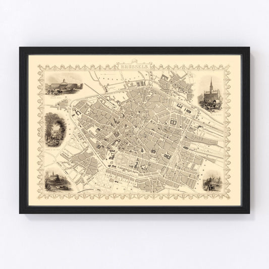 Vintage Map of Brussels, Belgium 1851