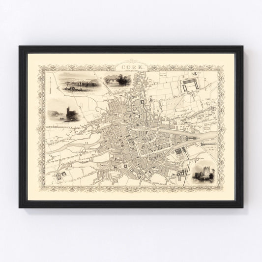 Vintage Map of Cork, Ireland 1851