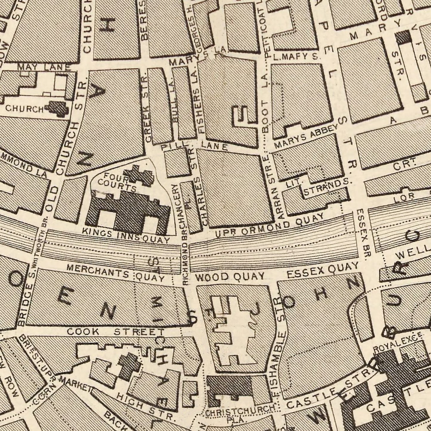 Vintage Map of Dublin, Ireland 1851