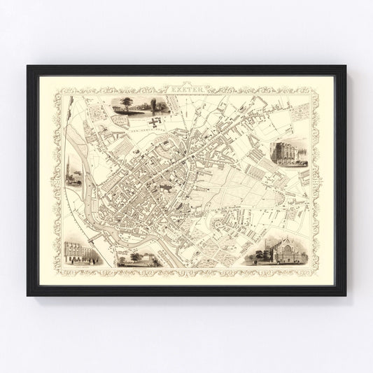 Vintage Map of Exeter, United Kingdom 1851