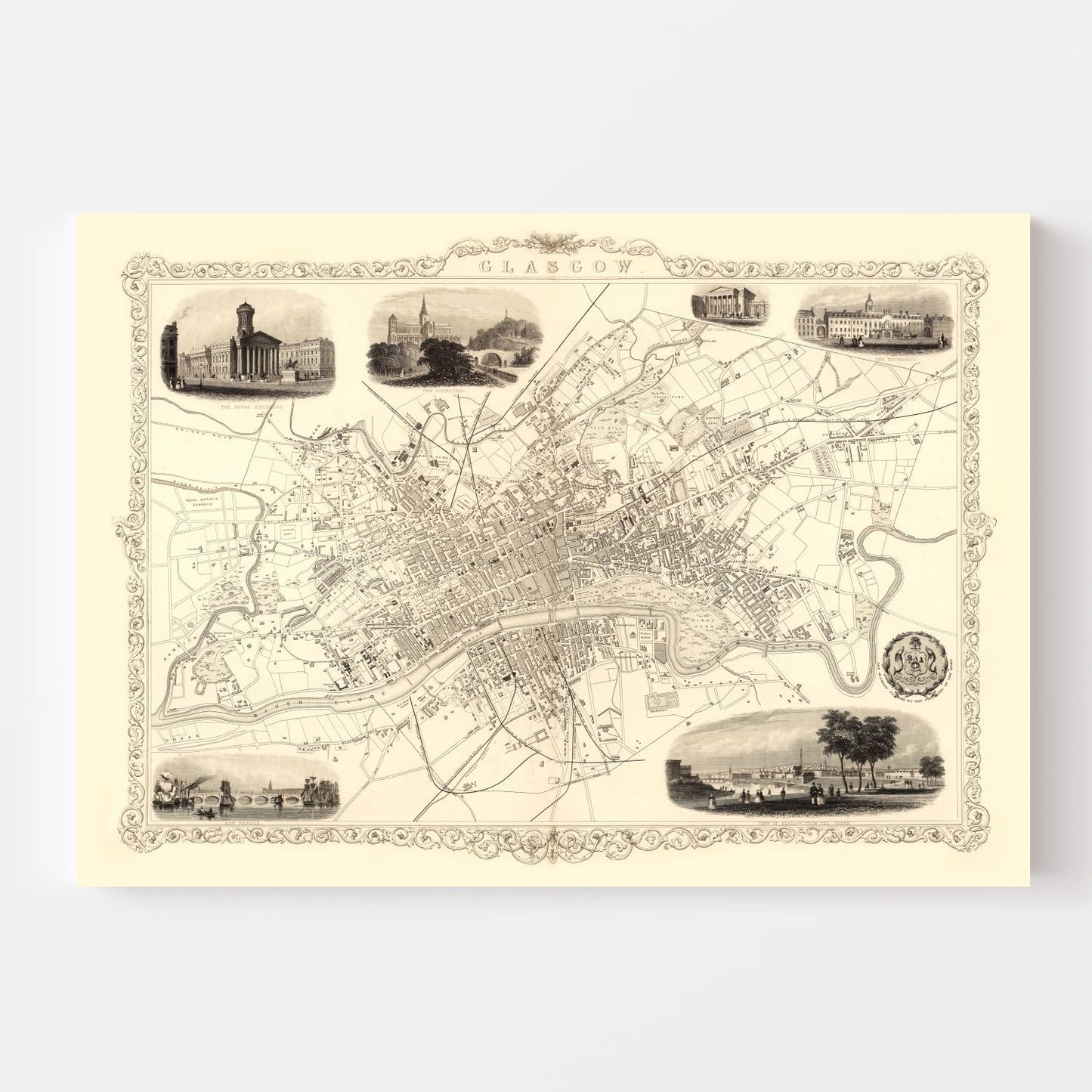 Vintage Map of Glasgow, Scotland 1851