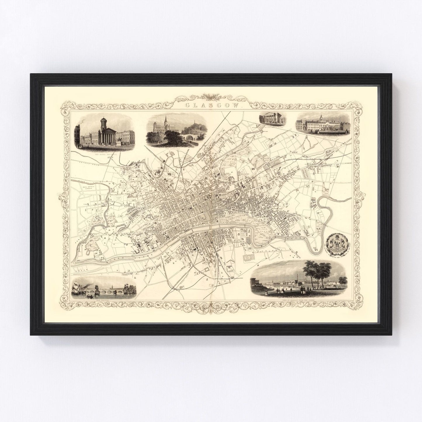 Vintage Map of Glasgow, Scotland 1851