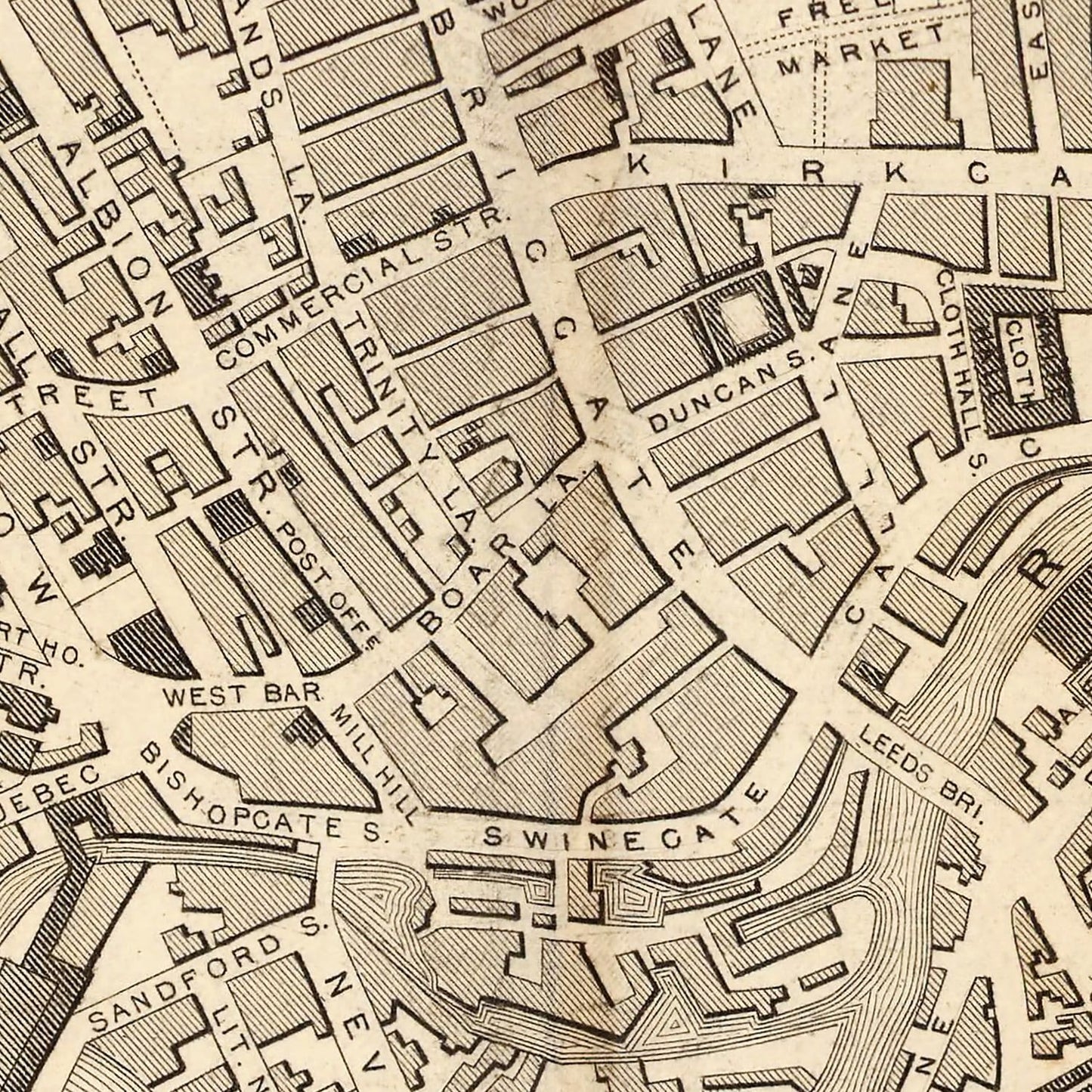 Vintage Map of Leeds, United Kingdom 1851