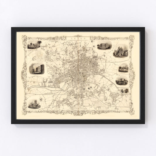 Vintage Map of Leeds, United Kingdom 1851