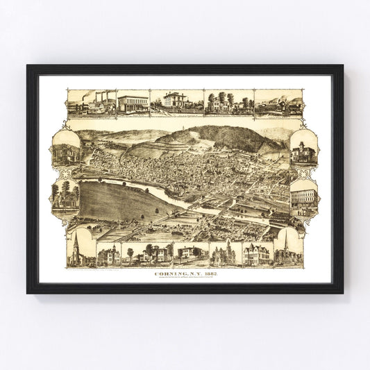 Vintage Map of Corning, New York 1882