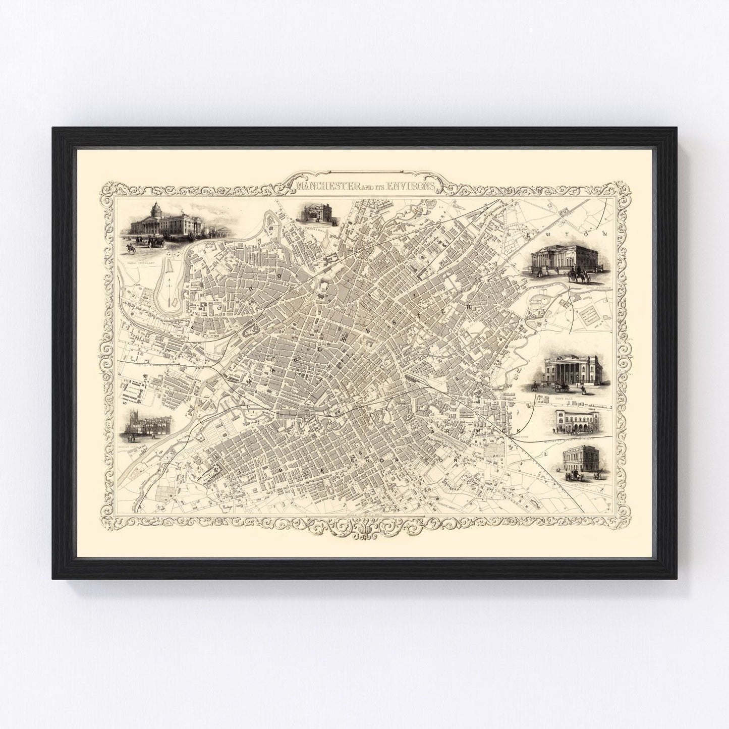 Vintage Map of Manchester, United Kingdom 1851