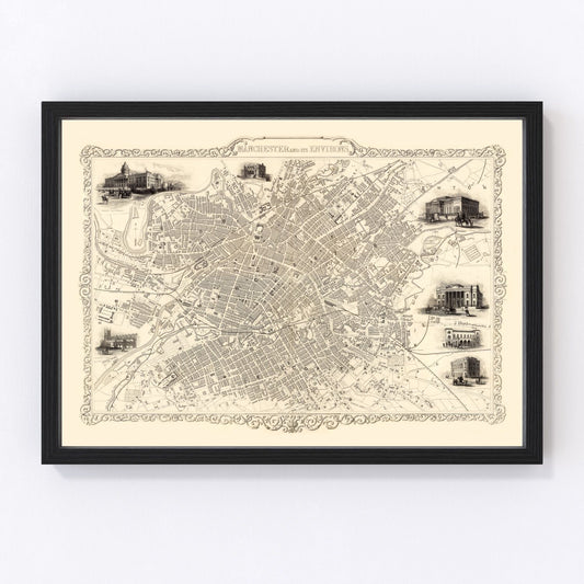 Vintage Map of Manchester, United Kingdom 1851