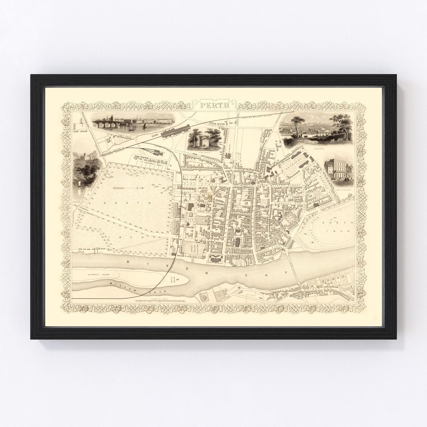 Vintage Map of Perth, Scotland 1851
