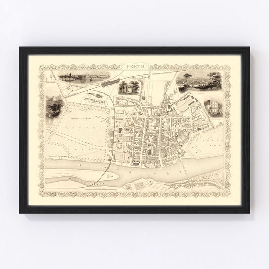 Vintage Map of Perth, Scotland 1851