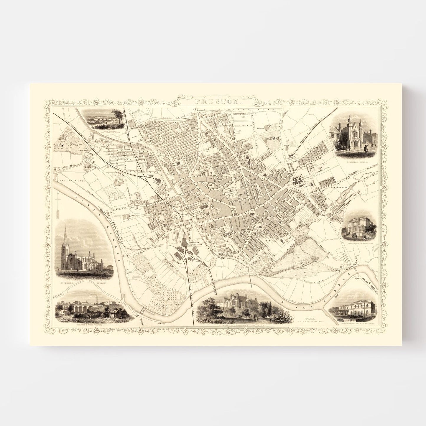 Vintage Map of Preston, United Kingdom 1851