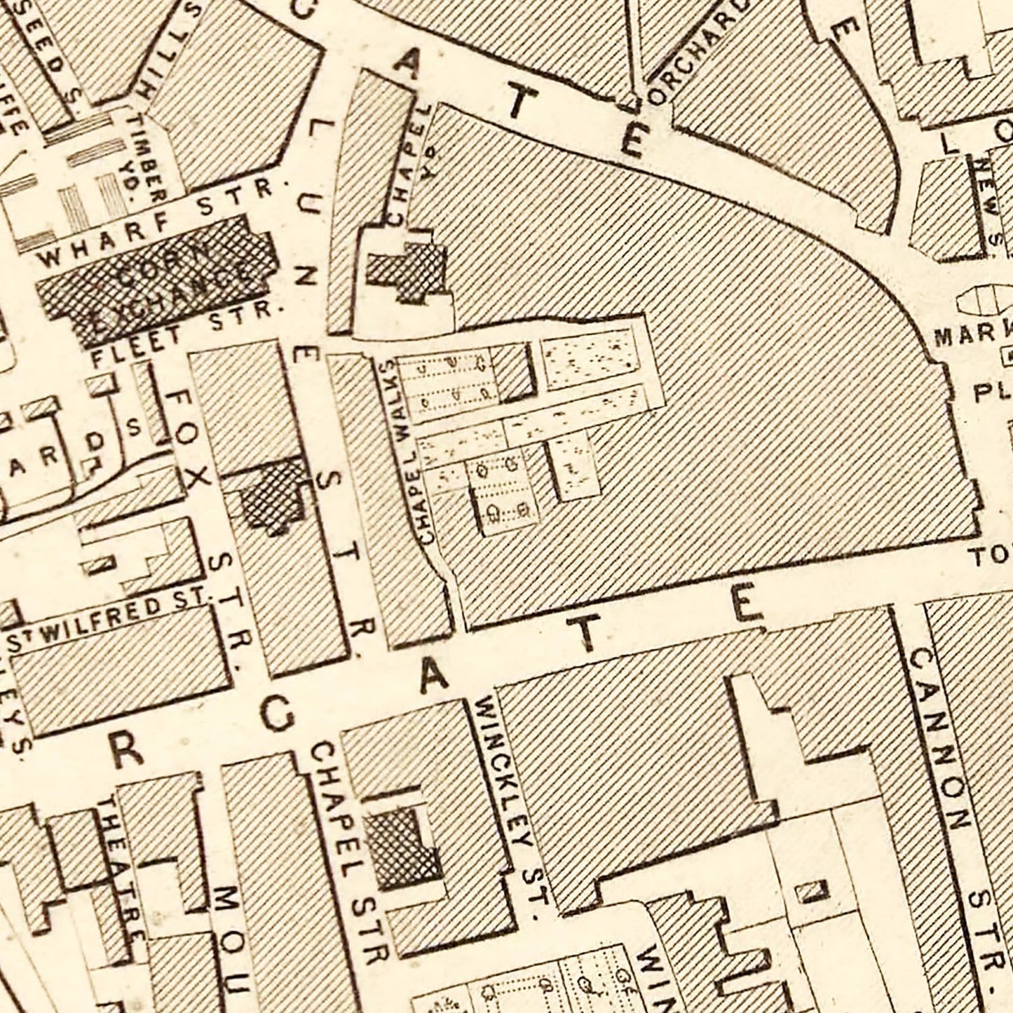 Vintage Map of Preston, United Kingdom 1851