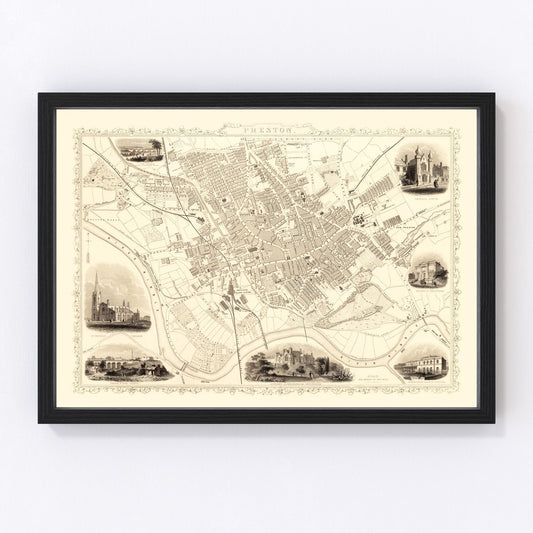 Vintage Map of Preston, United Kingdom 1851