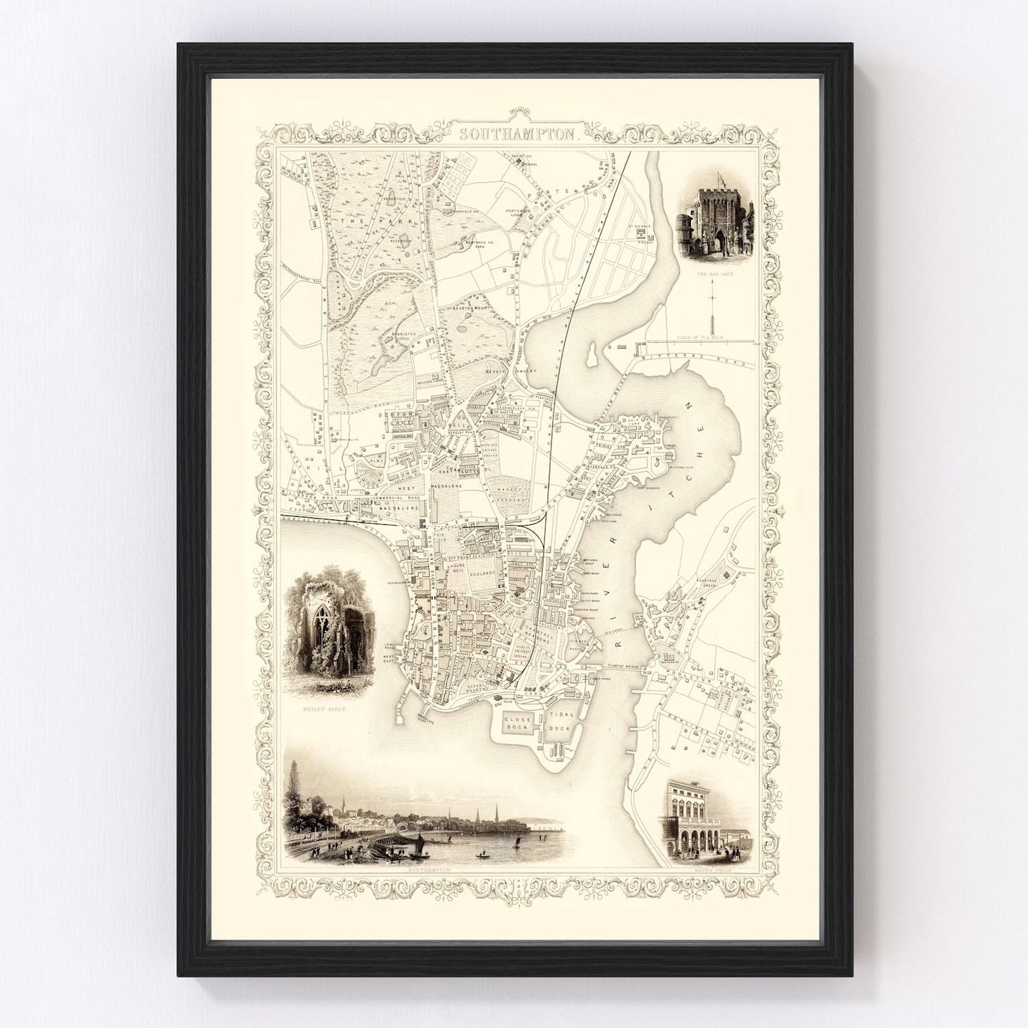 Vintage Map of Southampton, United Kingdom 1851