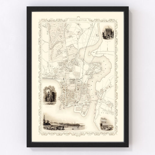 Vintage Map of Southampton, United Kingdom 1851