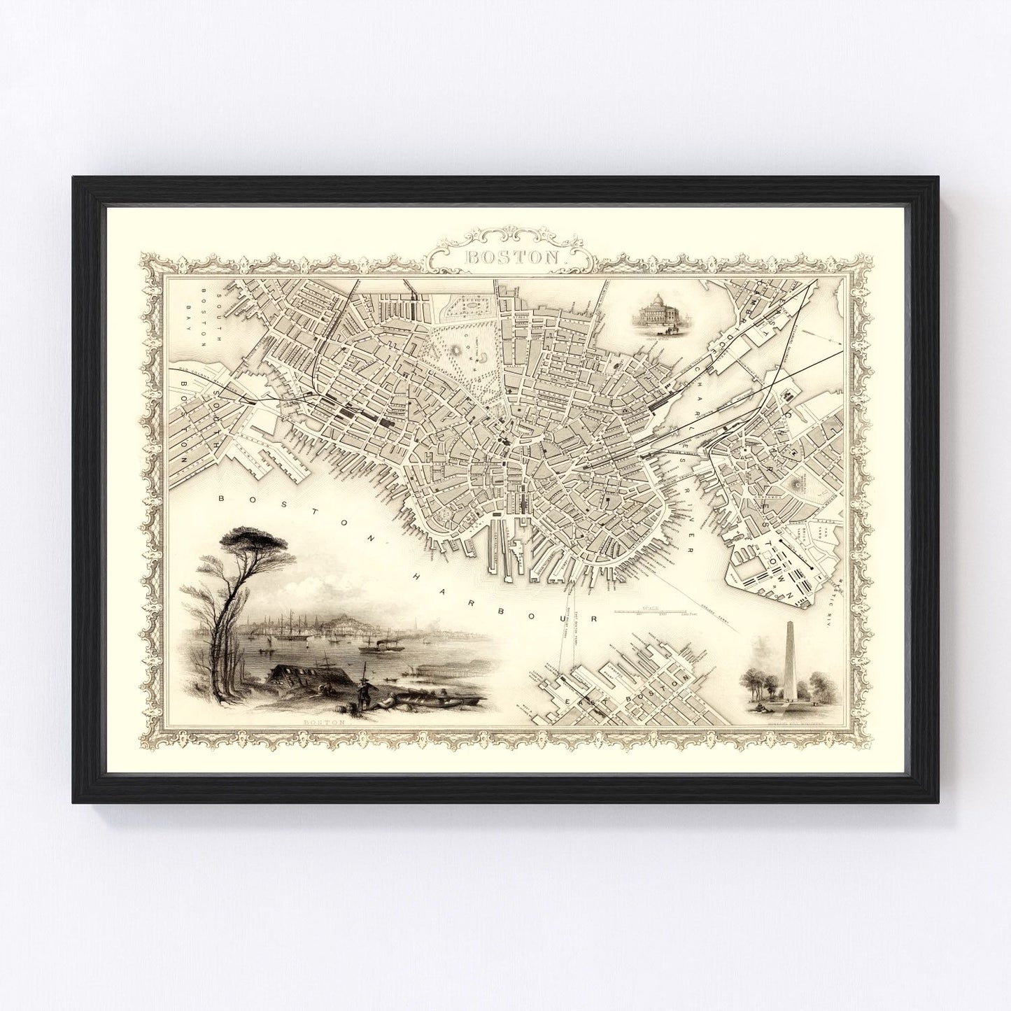 Vintage Map of Boston, Massachusetts 1851
