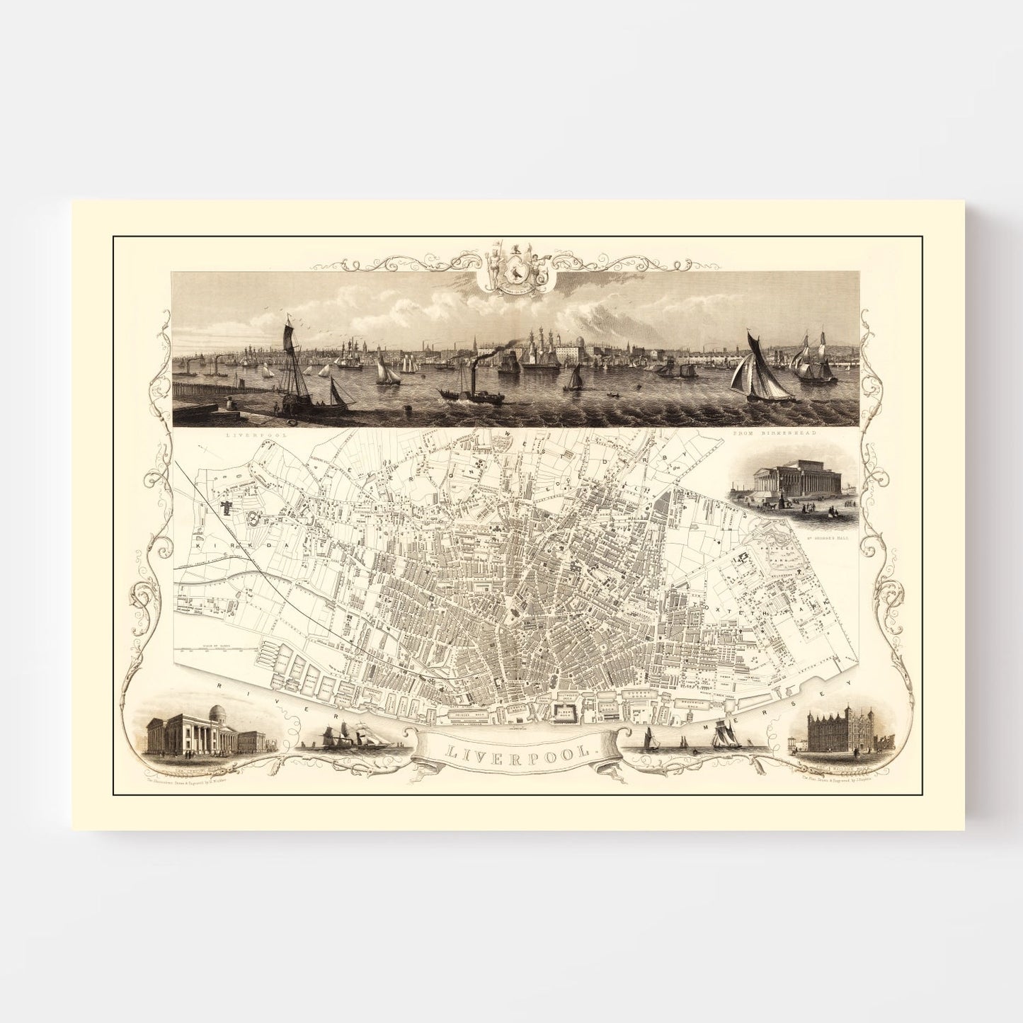 Vintage Map of Liverpool, United Kingdom 1851