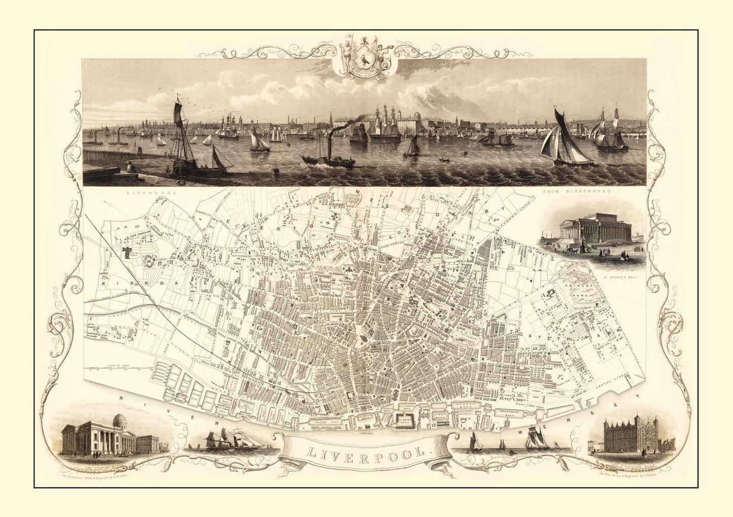 Vintage Map of Liverpool, United Kingdom 1851