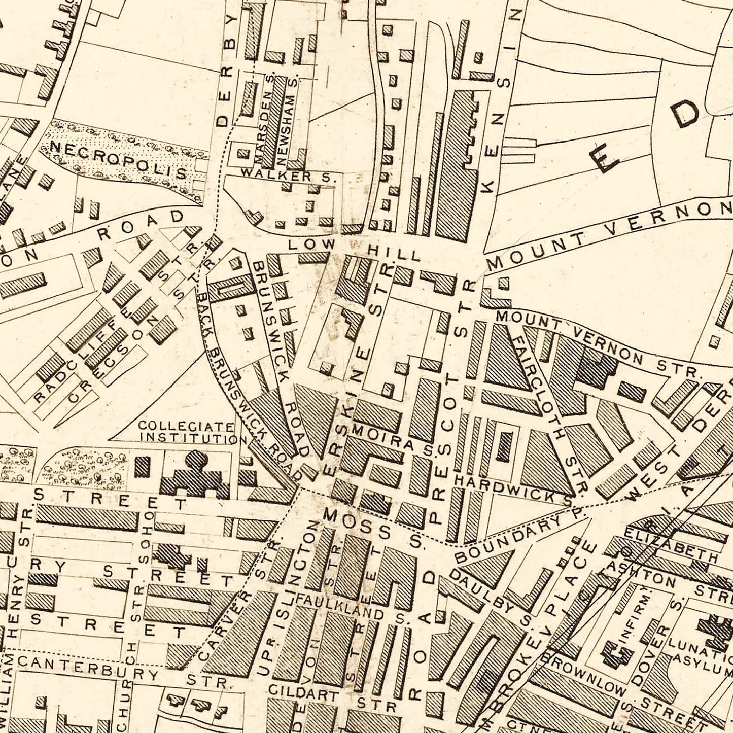 Vintage Map of Liverpool, United Kingdom 1851